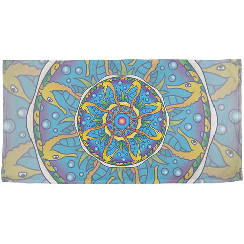 Mandala Trippy Stained Glass Seahorse All Over Beach Towel
