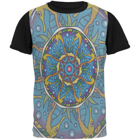 Mandala Trippy Stained Glass Seahorse All Over Mens Black Back T Shirt