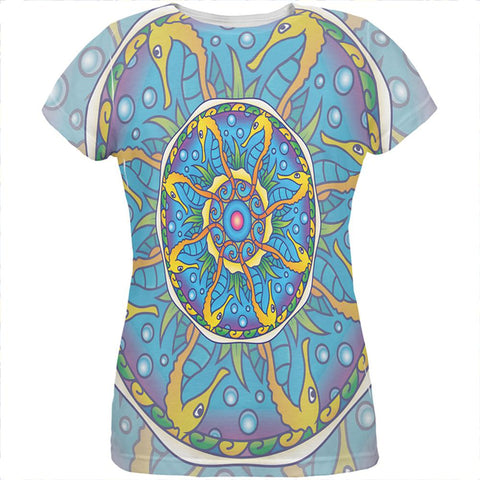 Mandala Trippy Stained Glass Seahorse All Over Womens T Shirt