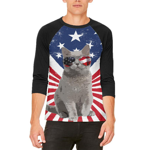 4th Of July Meowica America Patriot Cat Mens Raglan T Shirt
