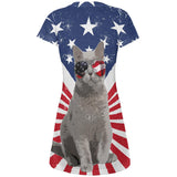 4th Of July Meowica America Patriot Cat All Over Juniors Beach Cover-Up Dress