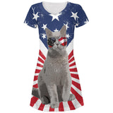 4th Of July Meowica America Patriot Cat All Over Juniors Beach Cover-Up Dress