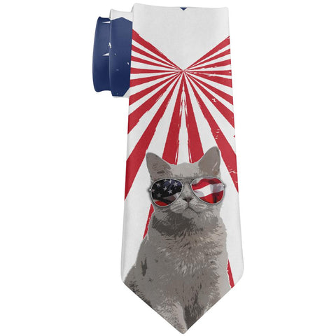 4th Of July Meowica America Patriot Cat All Over Neck Tie