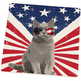 4th Of July Meowica America Patriot Cat Square Sandstone Coaster