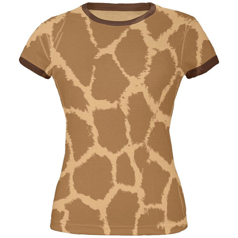 Giraffe Pattern Juniors Soft Ringer T Shirt