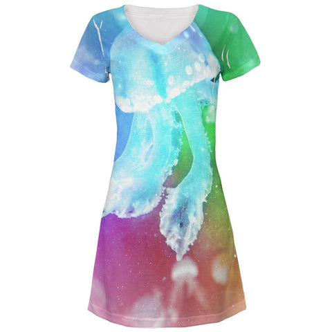 Squishy Baby Jellyfish Rainbow All Over Juniors Beach Cover-Up Dress