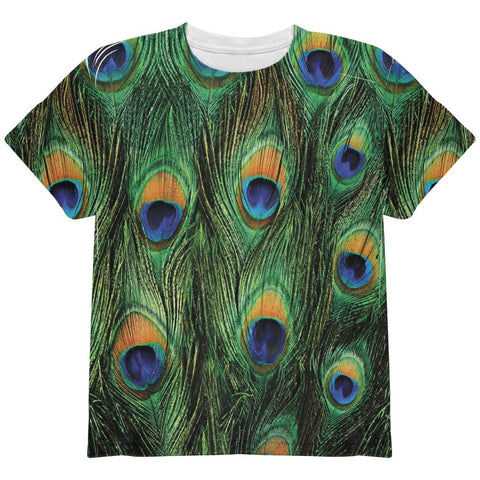 Peacock Feathers All Over Youth T Shirt
