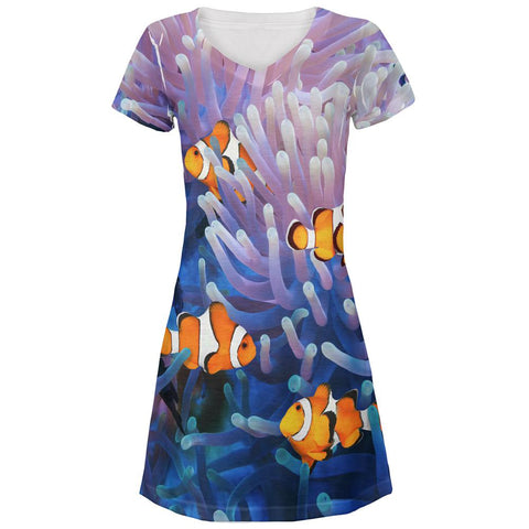Clownfish Sea Anemone All Over Juniors Beach Cover-Up Dress