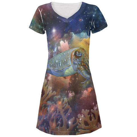 Cuttlefish In Space All Over Juniors Beach Cover-Up Dress