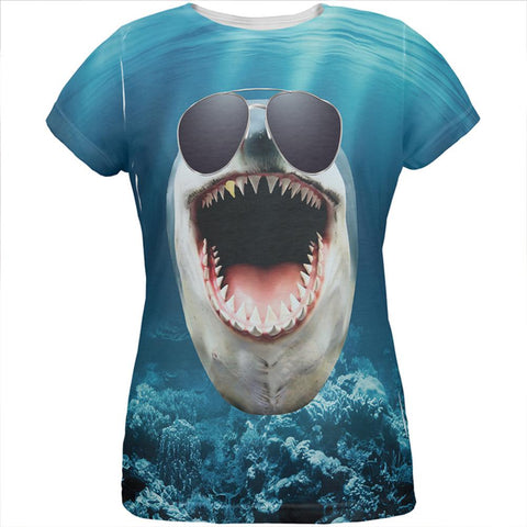 Big Goofy Shark In Sunglasses All Over Womens T Shirt