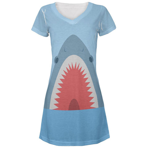 Cute Fun Shark Attack All Over Juniors Beach Cover-Up Dress