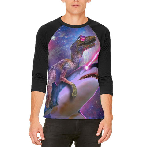 Velociraptor Laser Shark Galaxy Funny Mens Raglan T Shirt