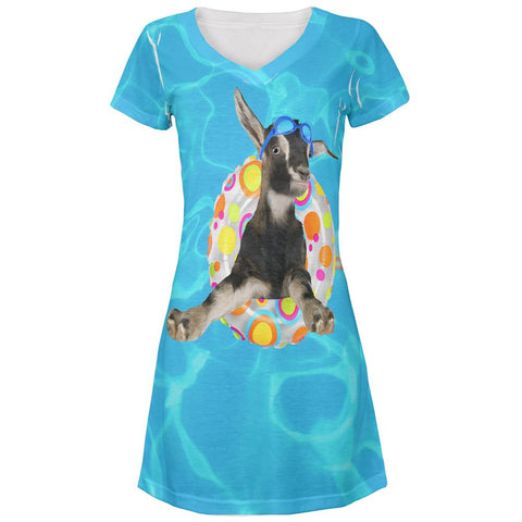 Whatever Floats Your Goat Boat Funny All Over Juniors Beach Cover-Up Dress