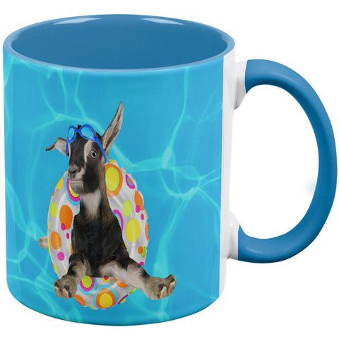 Whatever Floats Your Goat All Over Aqua Handle Coffee Mug