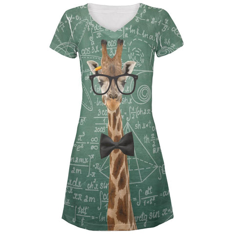 Giraffe Geek Math Formulas All Over Juniors Beach Cover-Up Dress