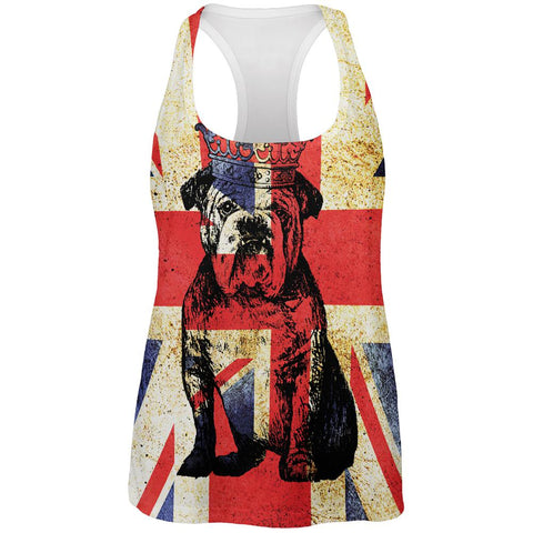 English British Bulldog Crown Grunge Flag All Over Womens Work Out Tank Top