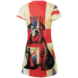 English British Bulldog Crown Grunge Flag All Over Juniors Beach Cover-Up Dress
