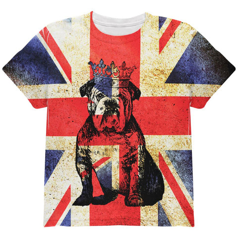 English British Bulldog Crown Grunge Flag All Over Youth T Shirt