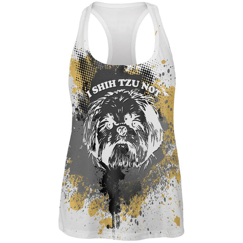 I Shih Tzu Not Funny Splatter Grunge All Over Womens Work Out Tank Top