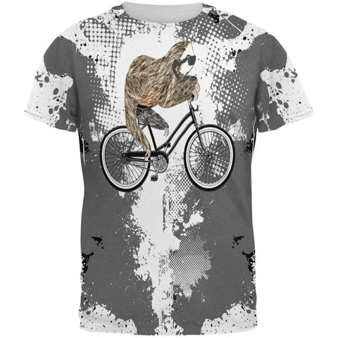 Bicycle Sloth Funny Grunge Splatter All Over Mens T Shirt