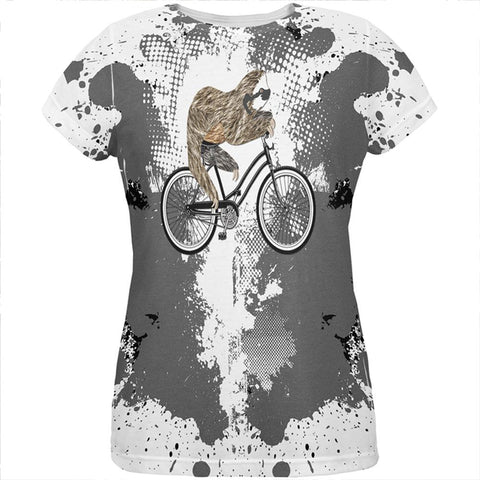 Bicycle Sloth Funny Grunge Splatter All Over Womens T Shirt