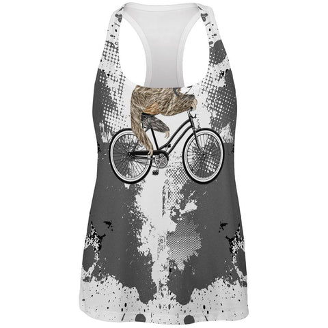 Bicycle Sloth Funny Grunge Splatter All Over Womens Work Out Tank Top
