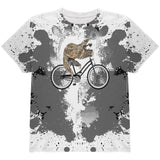 Bicycle Sloth Funny Grunge Splatter All Over Youth T Shirt