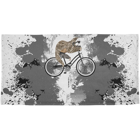 Bicycle Sloth Funny Grunge Splatter All Over Beach Towel