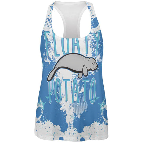 Floaty Potato Manatee Funny Grunge Splatter All Over Womens Work Out Tank Top