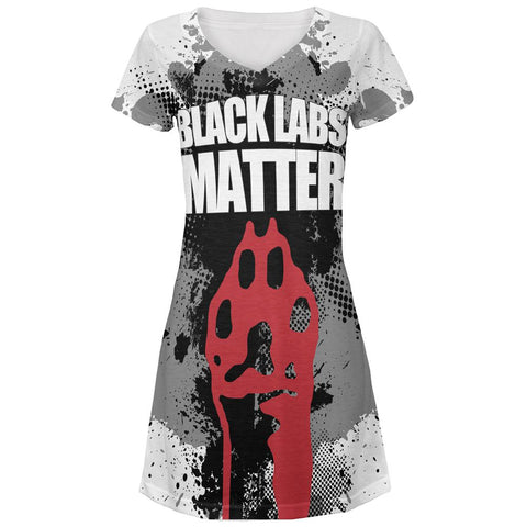 Black Labs Matter Funny Splatter All Over Juniors Beach Cover-Up Dress