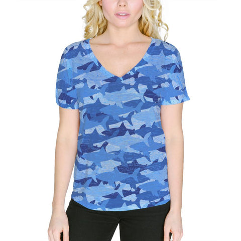 Great White Shark Camo Women's Slouchy V-Neck T Shirt