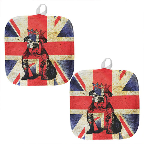 British Bulldog Crown Grunge Flag All Over Pot Holder (Set of 2)