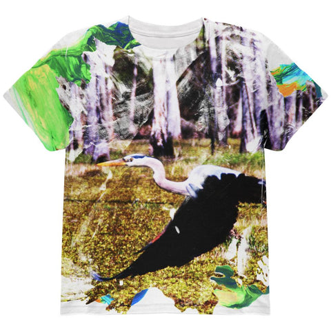 Great Blue Heron Abstract Paint All Over Youth T Shirt