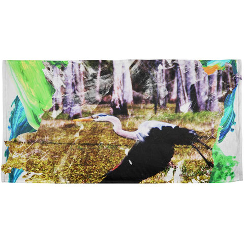 Great Blue Heron Abstract Paint All Over Beach Towel