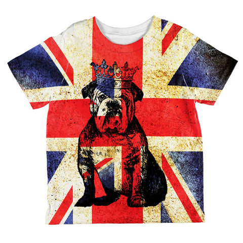 British Flag Bulldog Crown Grunge All Over Toddler T Shirt