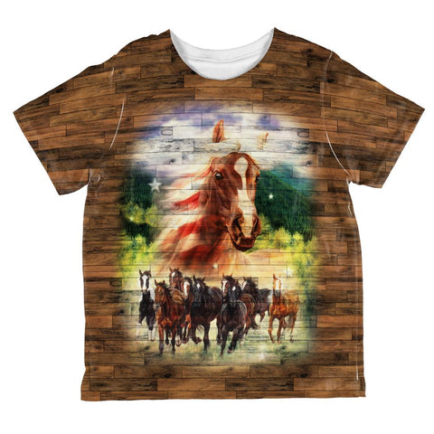 4th of July American Flag Wild Horse Mustang Patriot All Over Toddler T Shirt