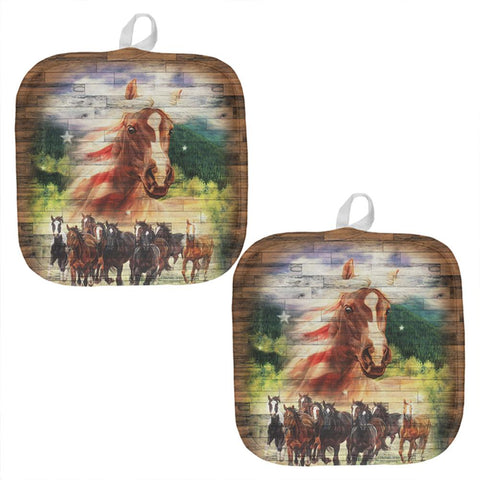 4th of July American Flag Mustang Patriot All Over Pot Holder (Set of 2)