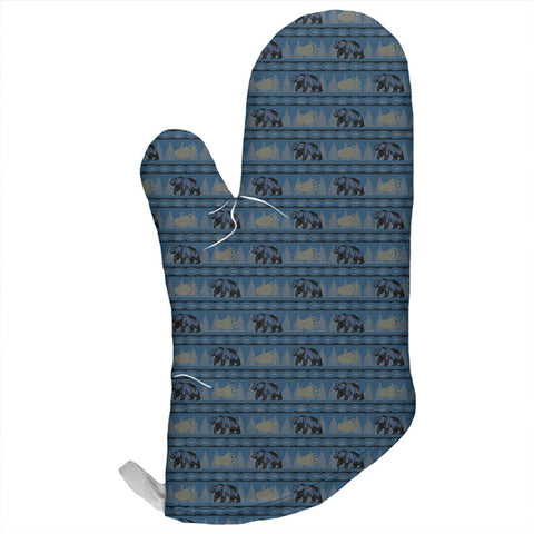 Grizzly Bear Pattern Blue All Over Oven Mitt
