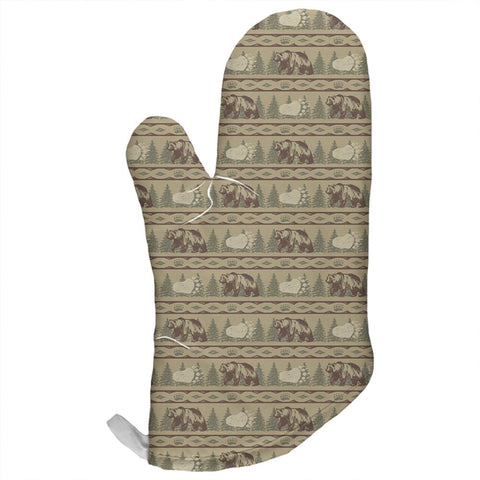 Grizzly Bear Pattern Tan All Over Oven Mitt