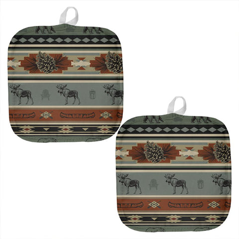 Adirondack Bear Moose Pattern All Over Pot Holder (Set of 2)