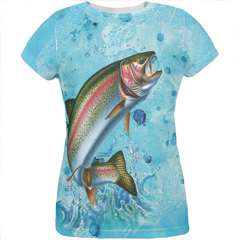 Rainbow Trout Jumping Splash All Over Womens T Shirt