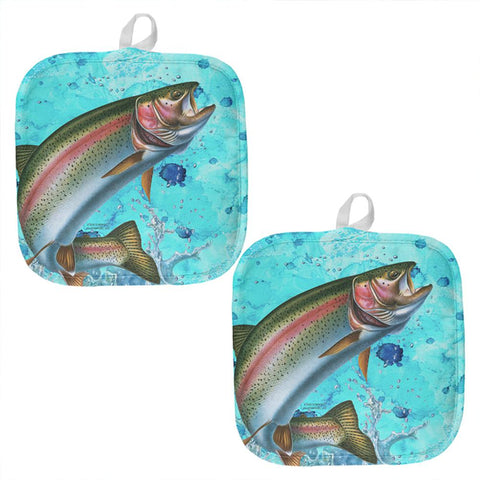 Rainbow Trout Jumping Splash All Over Pot Holder (Set of 2)