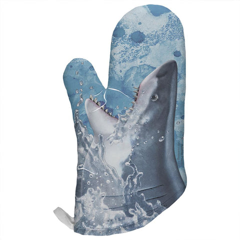 Hungry Great White Shark Breaching All Over Oven Mitt