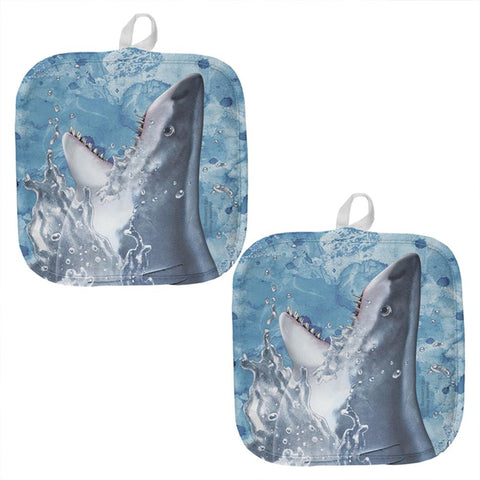 Hungry Great White Shark Breaching All Over Pot Holder (Set of 2)