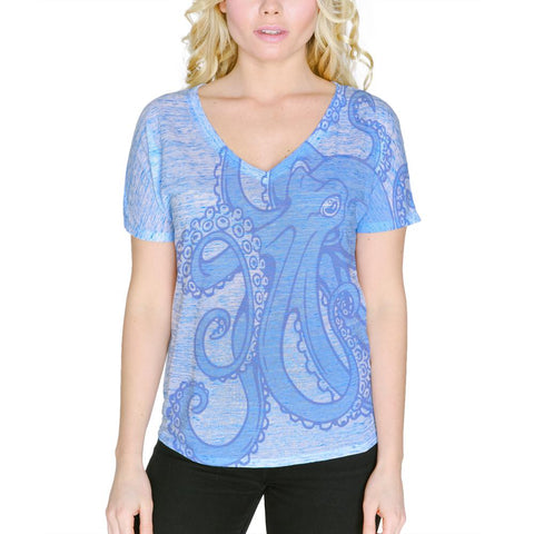 Blue Octopus Ink Women's Slouchy V-Neck T Shirt