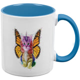 Rainbow Butterfly Unicorn Kitten Aqua Handle Coffee Mug front view