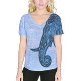 Tribal Mosaic Elephant Women's Slouchy V-Neck T Shirt front view