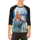 Giant Cat Laser Rampage and Destroy Mens Raglan T Shirt front view