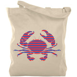 Summer Sun Striped Crab Nautical Canvas Tote Bag