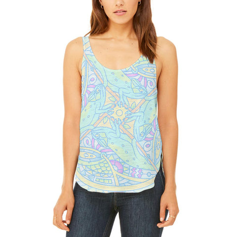 Trippy Chameleon Mandala Vintage Juniors Flowy Side Slit Tank Top